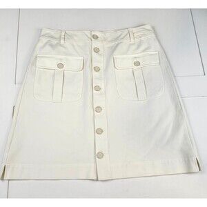 LOFT Cream Utility Skirt Button Front Safari Military Cotton Twill Size 12